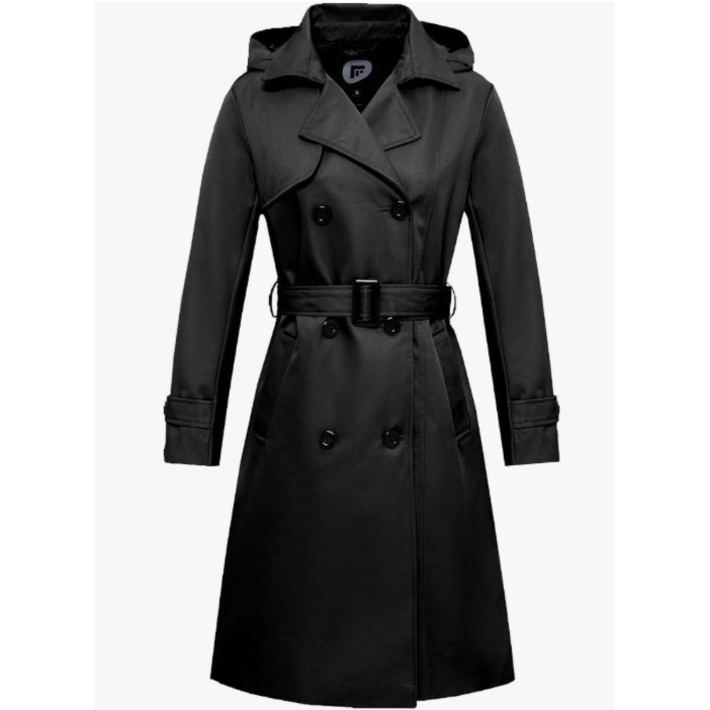 Garemcy Waterproof Trench Coat Womens Medium Black Double Breasted Belted NWT